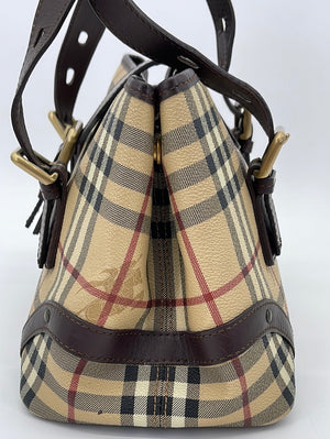 Burberry Brown/Beige Haymarket Check PVC and Leather Buckle Flap