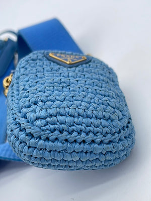 Preloved Prada Blue Re-Edition Crochet Shoulder Bag 272 060523