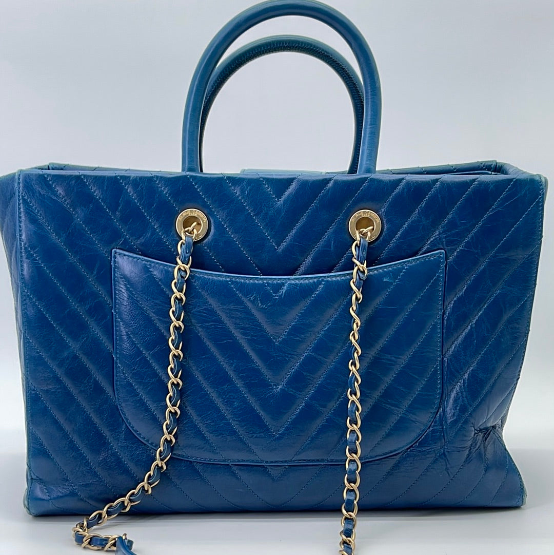 Chanel Blue Lambskin Large Boy Bag GHW