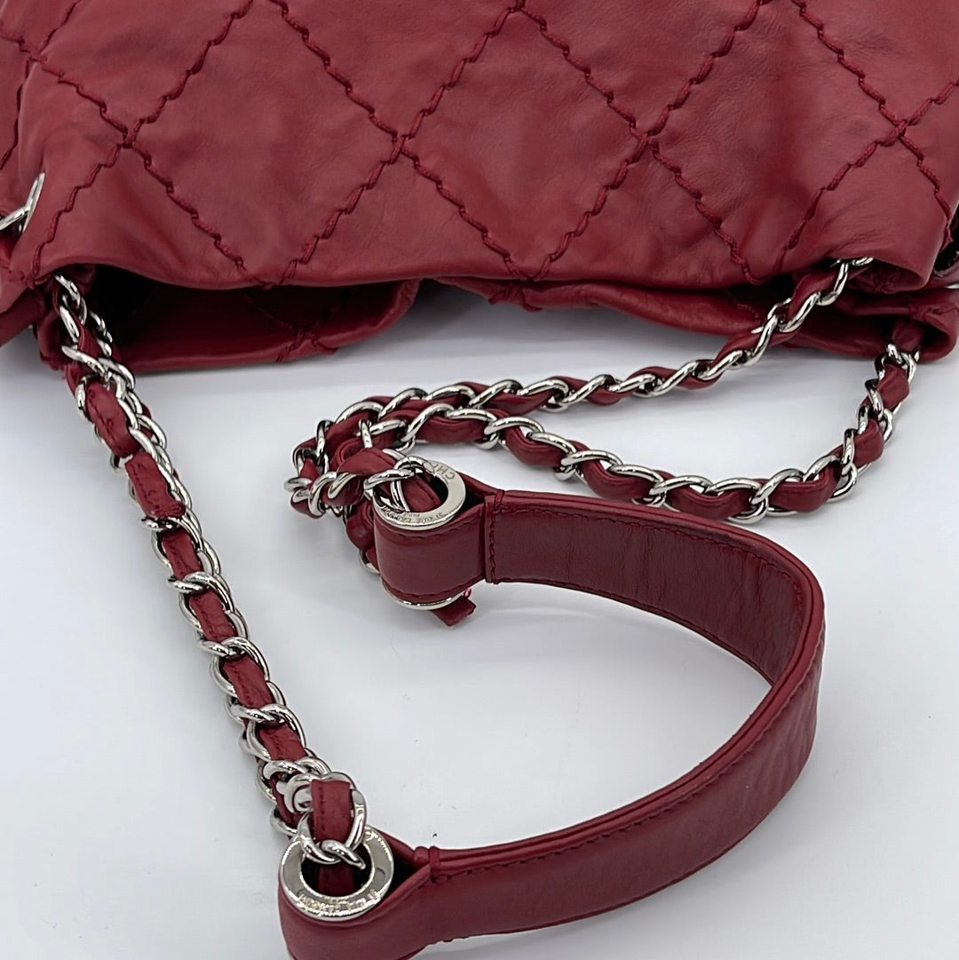 Preloved Chanel Red Leather Double Stitch Zip Around Chain Hobo Bag 11407854 051723 - $400 OFF LIGHTENING DEAL