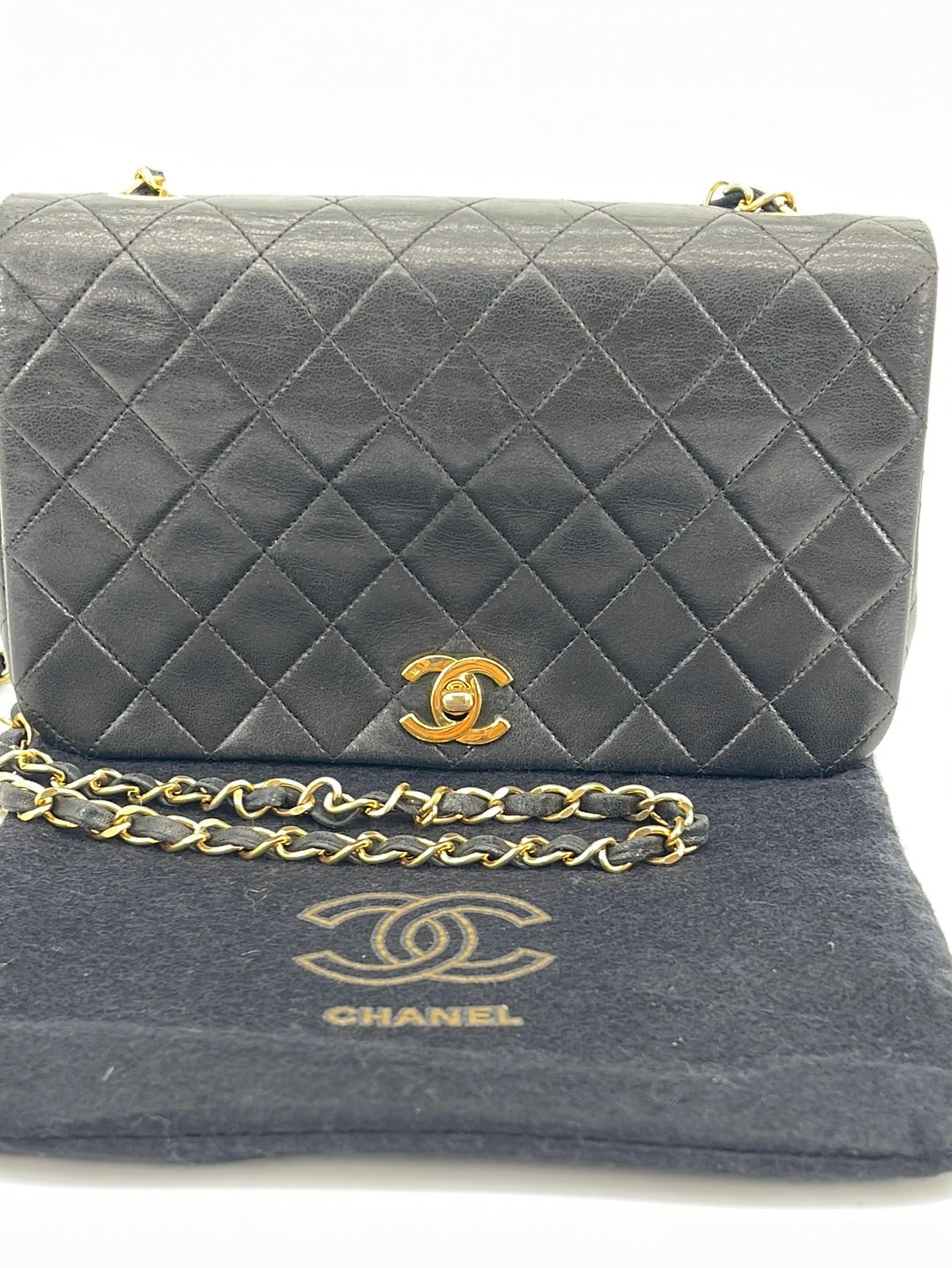 Vintage Chanel Black Quilted Lambskin Full Single Flap Shoulder