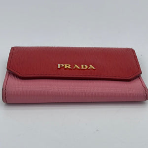 Preloved Prada Saffiano Pink and Red Leather 6 Ring Key Case 1811 060223 $150 OFF