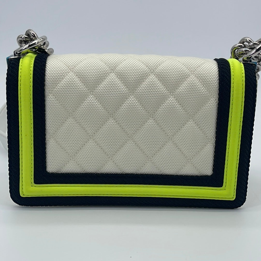 Preloved CHANEL White, Black, Green Quilted Canvas Small Fluo Boy Bag –  KimmieBBags LLC