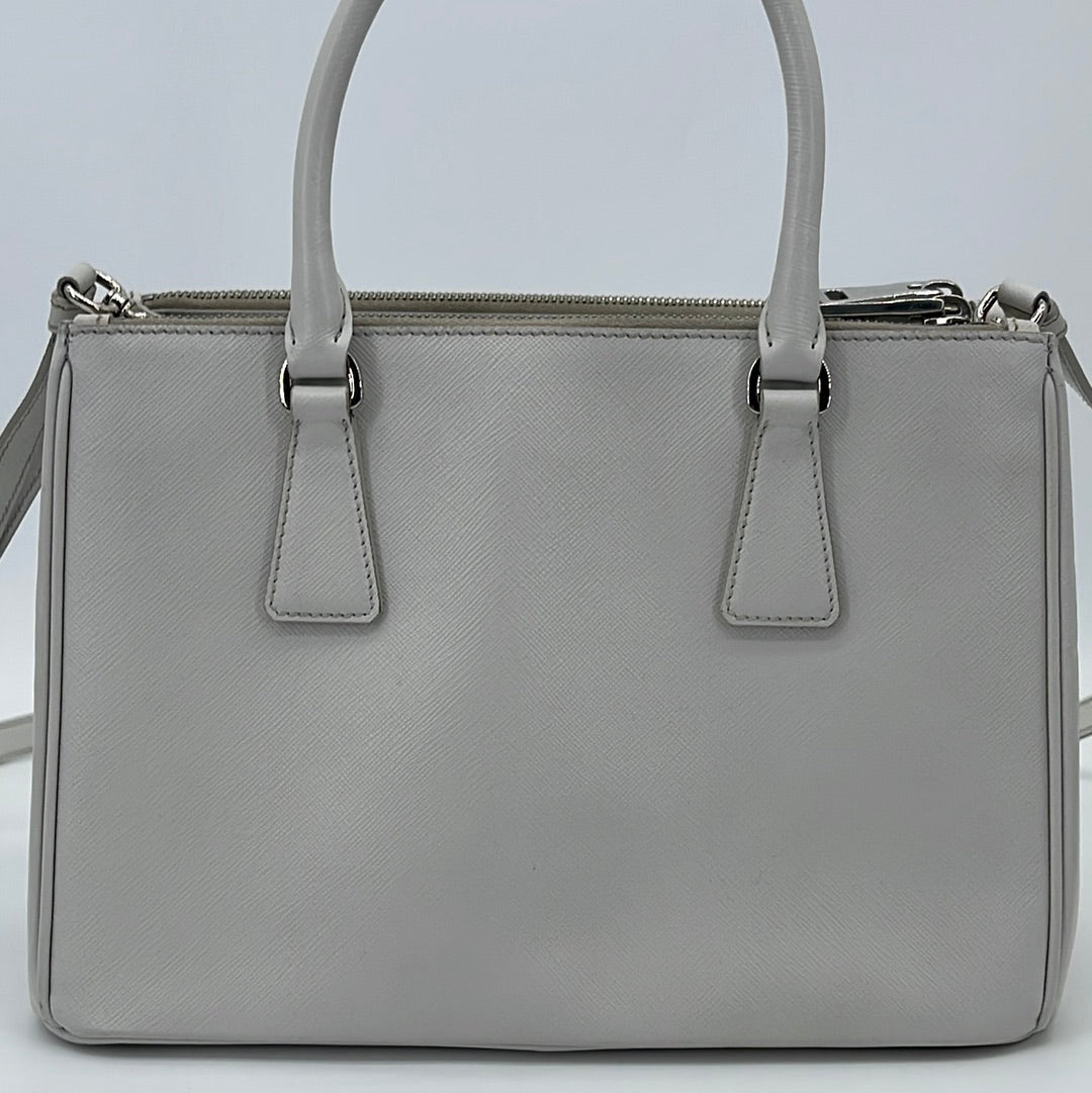 PRELOVED PRADA White Saffiano Leather Double Zip Galleria Tote 7D 062023