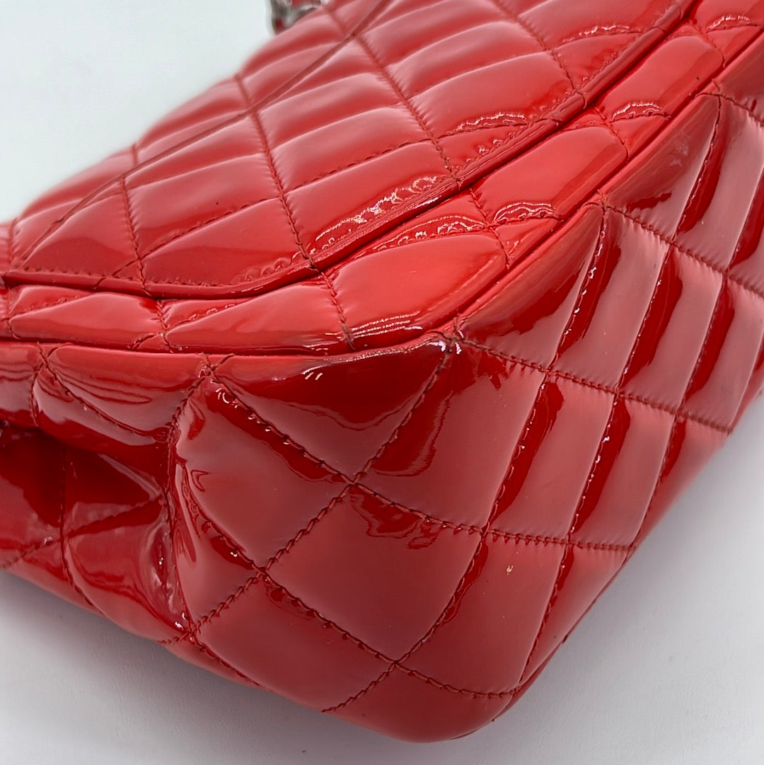 Preloved Chanel Classic Quilted Red Patent Leather Mini Single Flap Bag  19057478 071023 $1000 OFF FLASH SALE