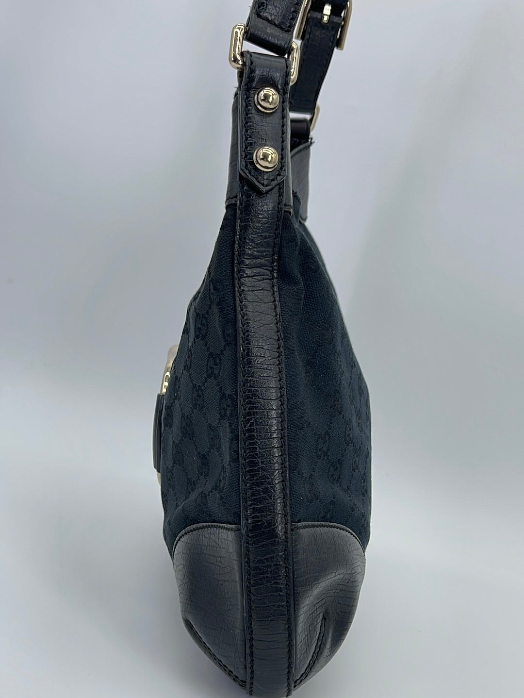 Gucci Black Floral Canvas Horsebit Chain Large Hobo Bag - Yoogi's Closet