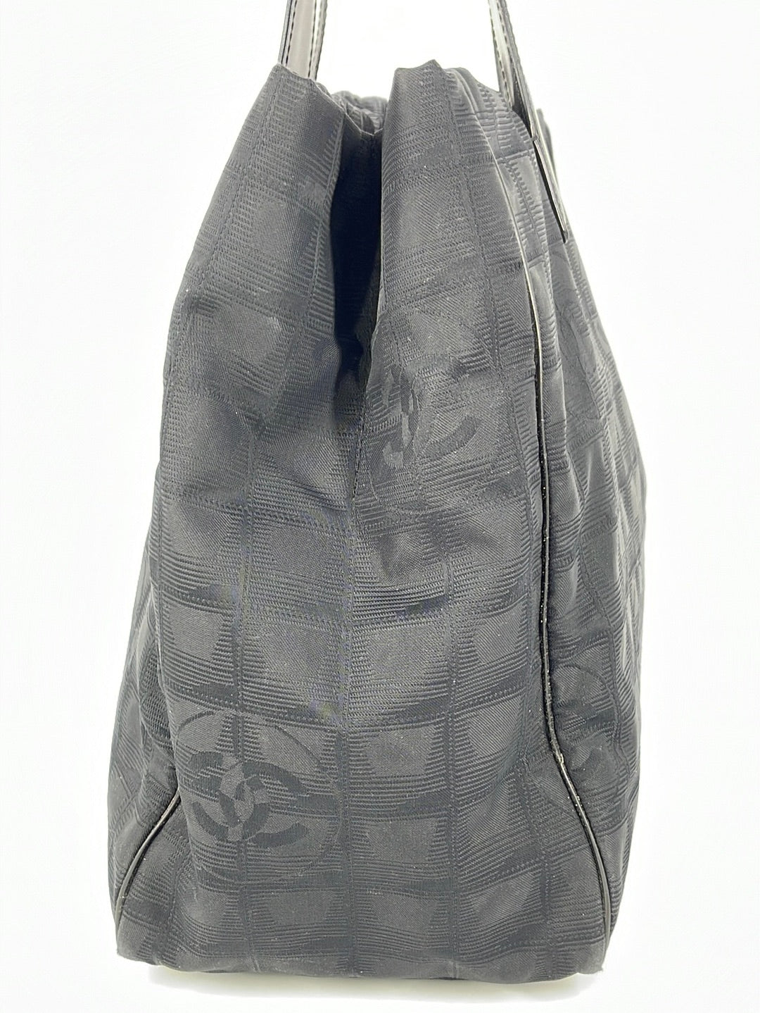 Chanel Vintage White Logo Black Canvas Tote Bag