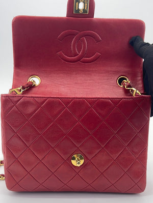Vintage Rare CHANEL Red Lambskin Small Single Flap Square Bag 1634345 052223 - $1500 OFF