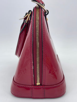 Louis Vuitton Alma Bb Monogram Patent Leather Satchel Crossbody Bag Red