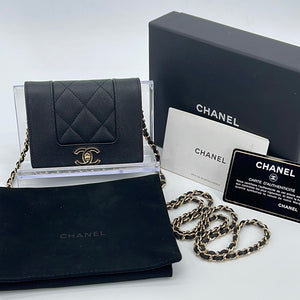 Chanel Woc Black Caviar Quilted Mini Wallet on Chain Crossbody w/ Box & Card