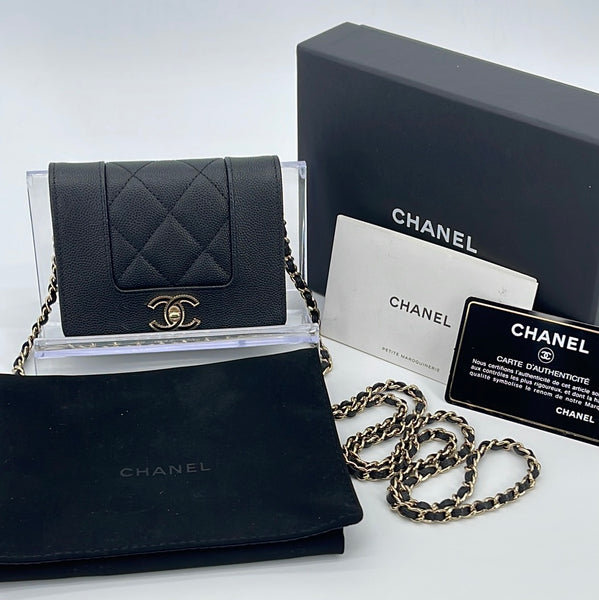 PRELOVED Chanel Black Caviar Mademoiselle Flap Card Holder with Crossb –  KimmieBBags LLC