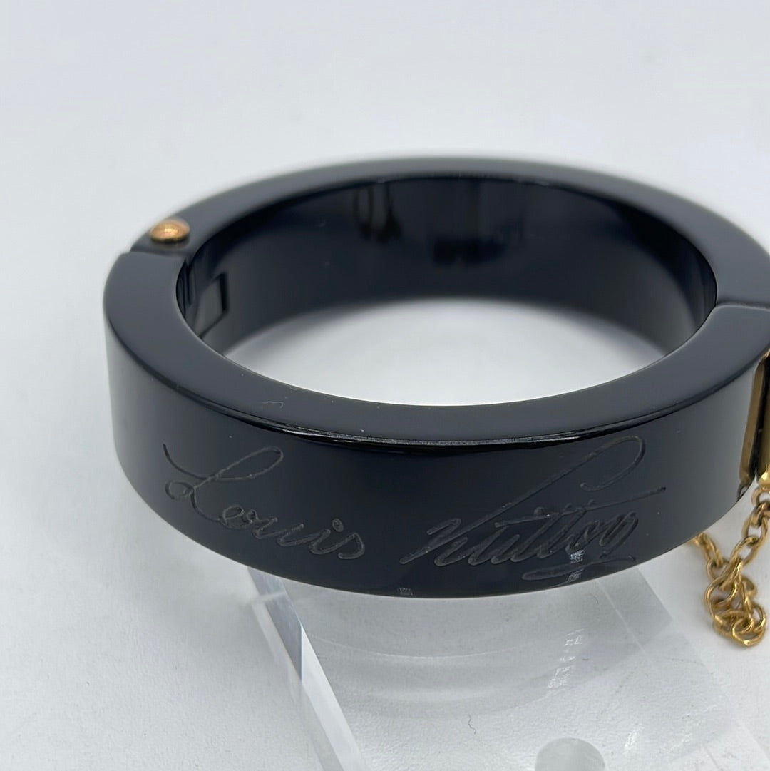 Louis Vuitton Lock Me Black Resin Gold Tone Hinged Bracelet
