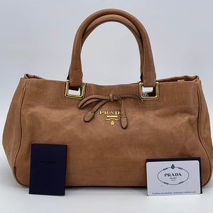 Vintage Prada Tan Calfskin Leather Ribbon Shopping Bag 197 060223