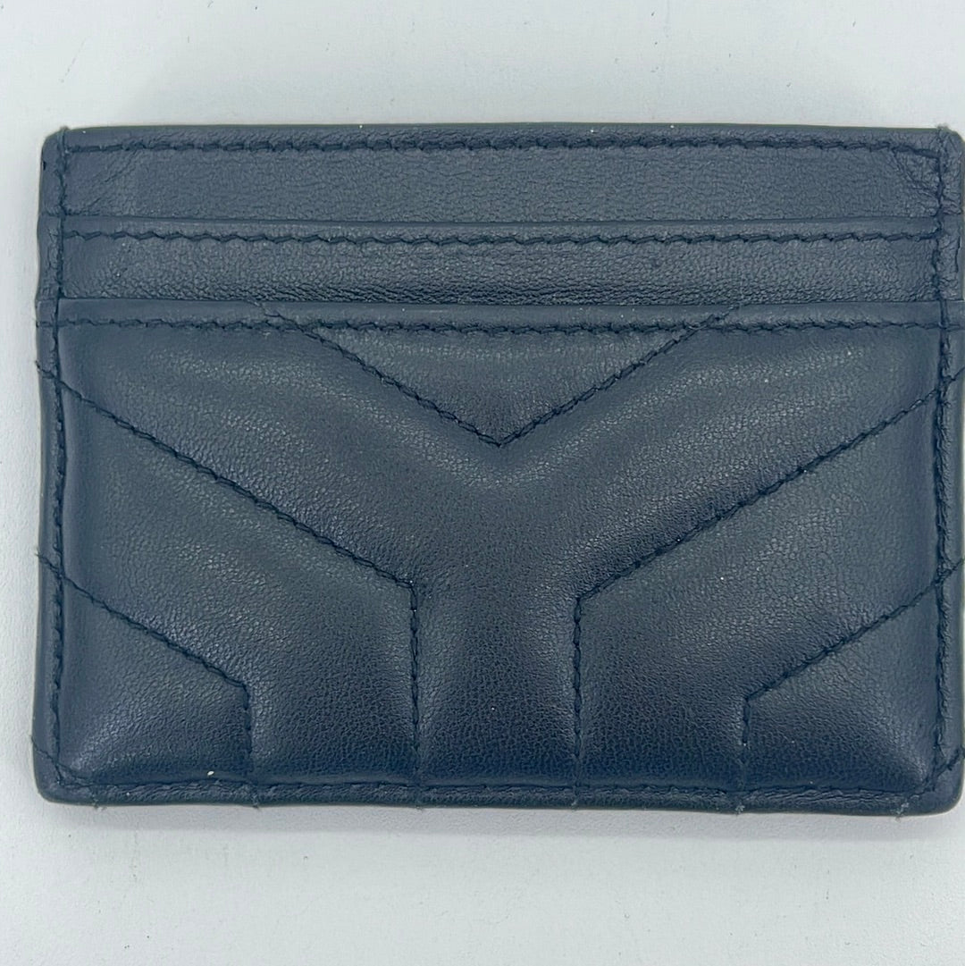 Preloved Saint Laurent Classic Monogram Card Holder Matelasse Chevron Black Leather GUE5049581118 052223 - $40 OFF
