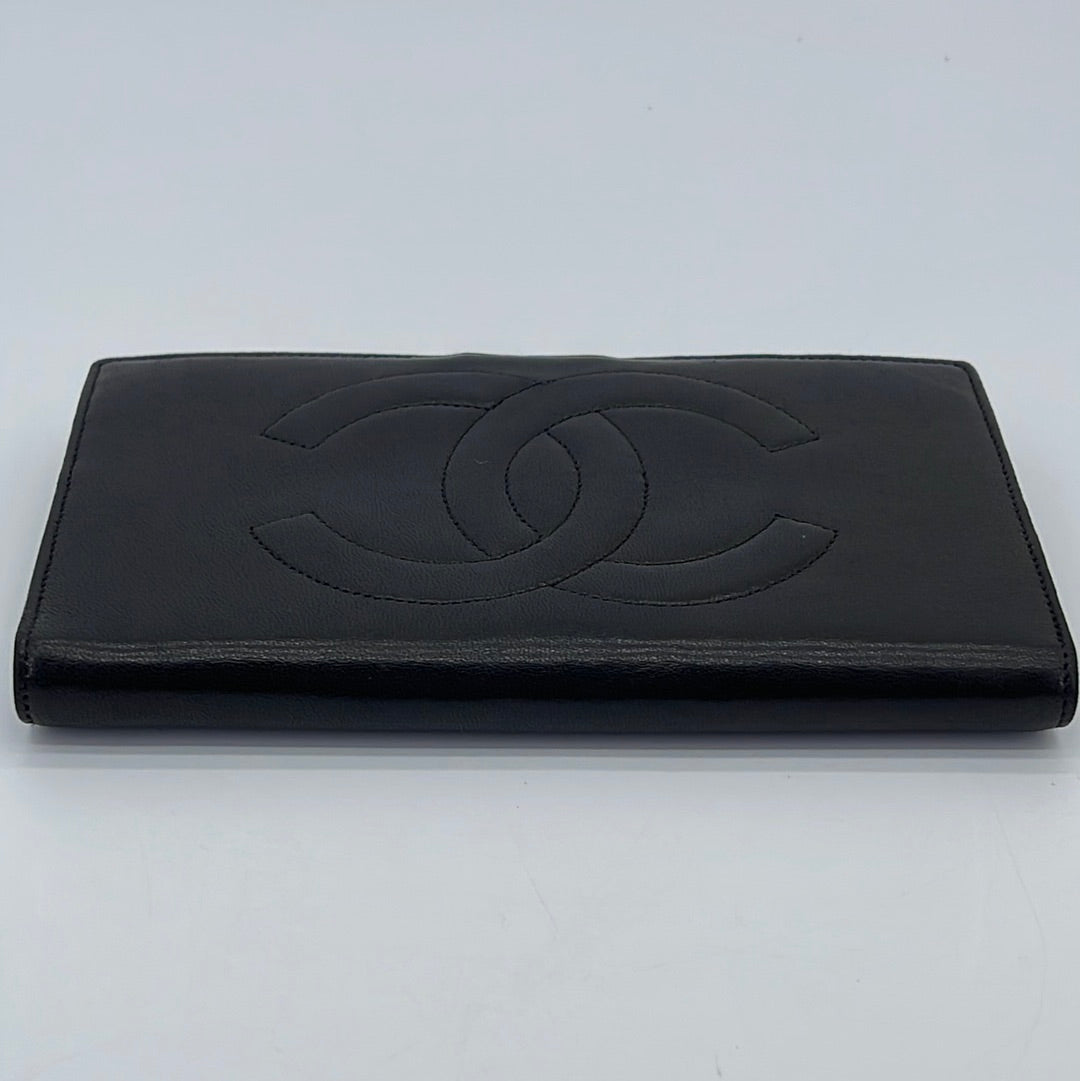 Vintage Chanel Timeless Wallet in Black Caviar Leather from France