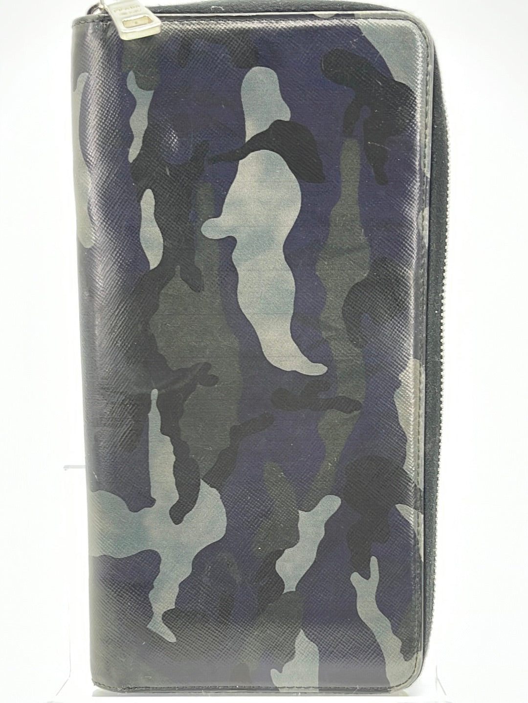 Preloved Prada Grey Camouflage Leather Long Zip Around Travel Wallet 107 062323