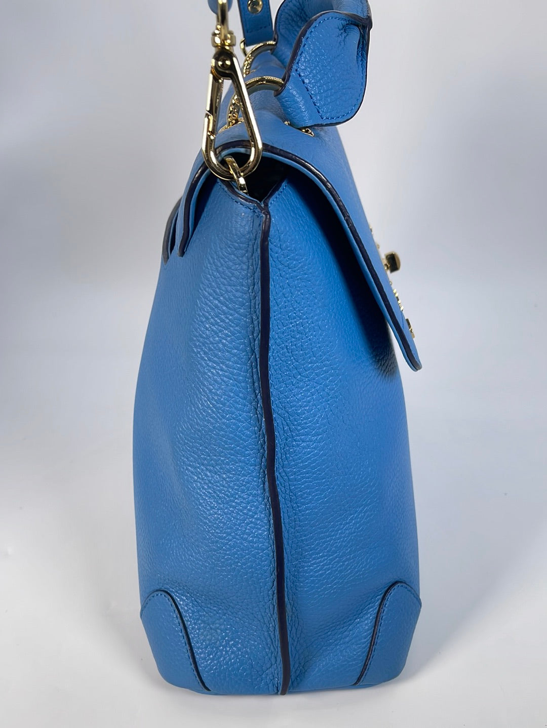 PRELOVED MCM Blue Leather First Lady Satchel Crossbody Bag J7177 052423 $100 OFF LIVE SHOW