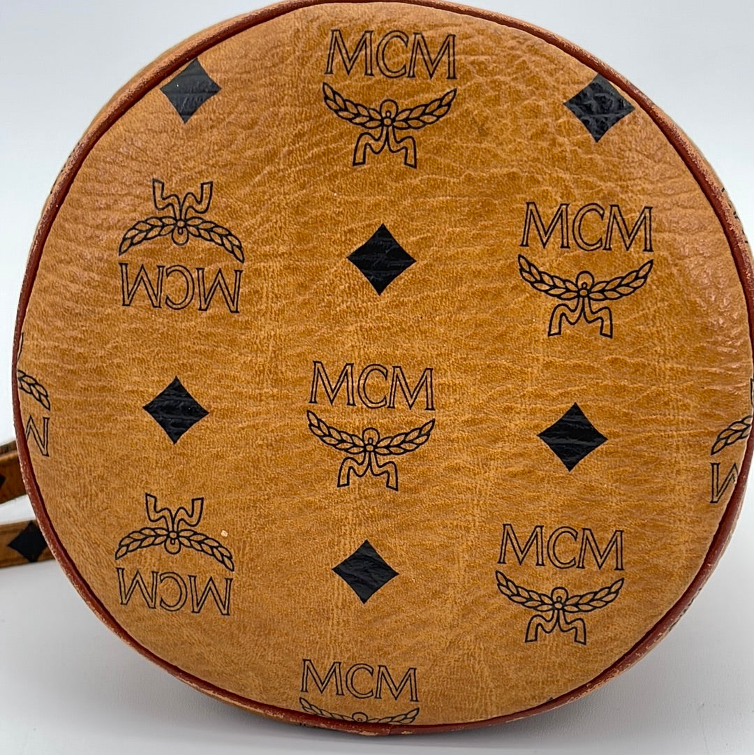 MCM Tambourine Monogram Visetos Canvas Crossbody Bag Cognac