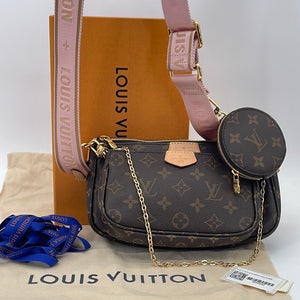 Louis Vuitton Multi Pochette Accessoires Monogram Canvas Crossbody w/ Pink  Strap