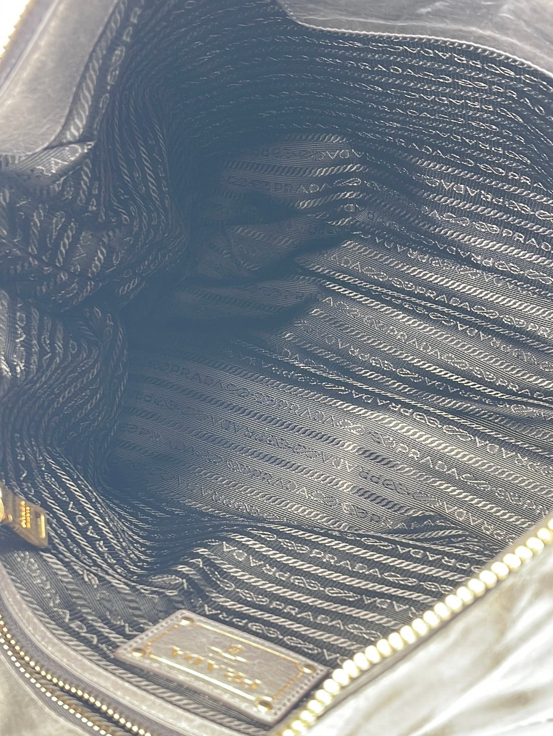 Preloved Prada Gray Vitello Shine Leather Large Hobo Bag 173 061323