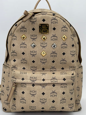 Preloved MCM Beige Visetos Leather Large Backpack G4837 062123