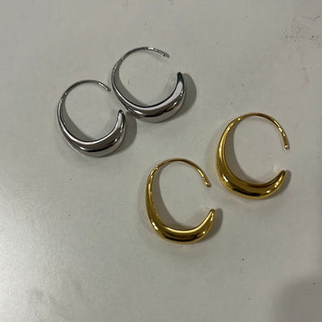 NEW Stainless Steel 18K Gold Plated MOON Circle Loop Earrings 061923
