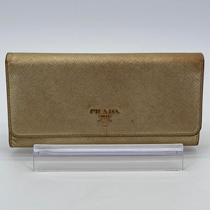 PRELOVED Prada Saffiano Gold Leather Biifold Wallet VCGJTK8 060223 $150 OFF