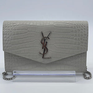 Preloved Saint Laurent Ivory Crocodile Embossed Leather Uptown Wallet on Chain GUE6077880520 052223 $1100 OFF