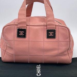 Preloved Chanel Large Square Stitch Pink Caviar Leather Bowler Bag