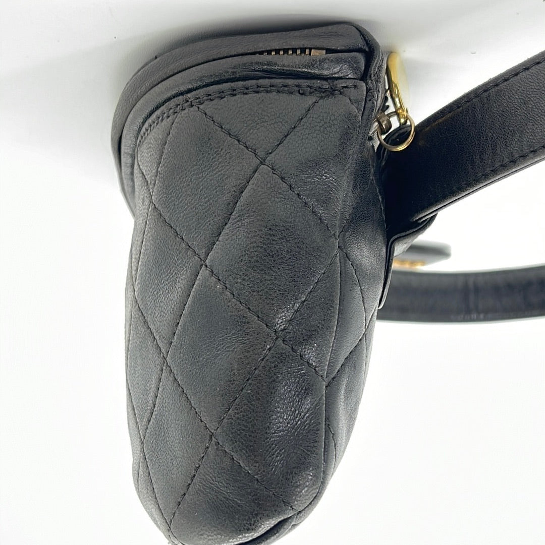 VIntage Chanel Black Lambskin Medium 30 Zip Belt Bag 3829398