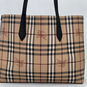 Burberry Reversible Tote Haymarket Coated Canvas and Leather Medium Brown  2204161