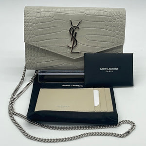 UPTOWN chain wallet in crocodile-embossed shiny leather