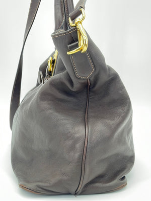 Preloved Prada Brown Leather Vitello Daino Convertible Buckle Tote 197 061623 $100 OFF