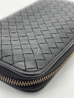 PRELOVED Bottega Veneta Intrecciato Black Leather Woven Zip Wallet BO5331515Z 060923