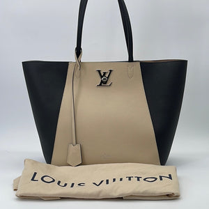Preloved Louis Vuitton Cream and Black Leather Lockme Cabas Tote