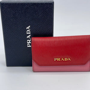 Preloved Prada Saffiano Pink and Red Leather 6 Ring Key Case 1811