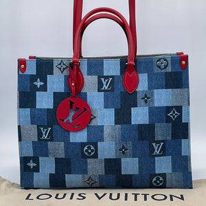 LOUIS VUITTON Neverfull MM Patchwork Monogram Denim Shoulder Bag Blue