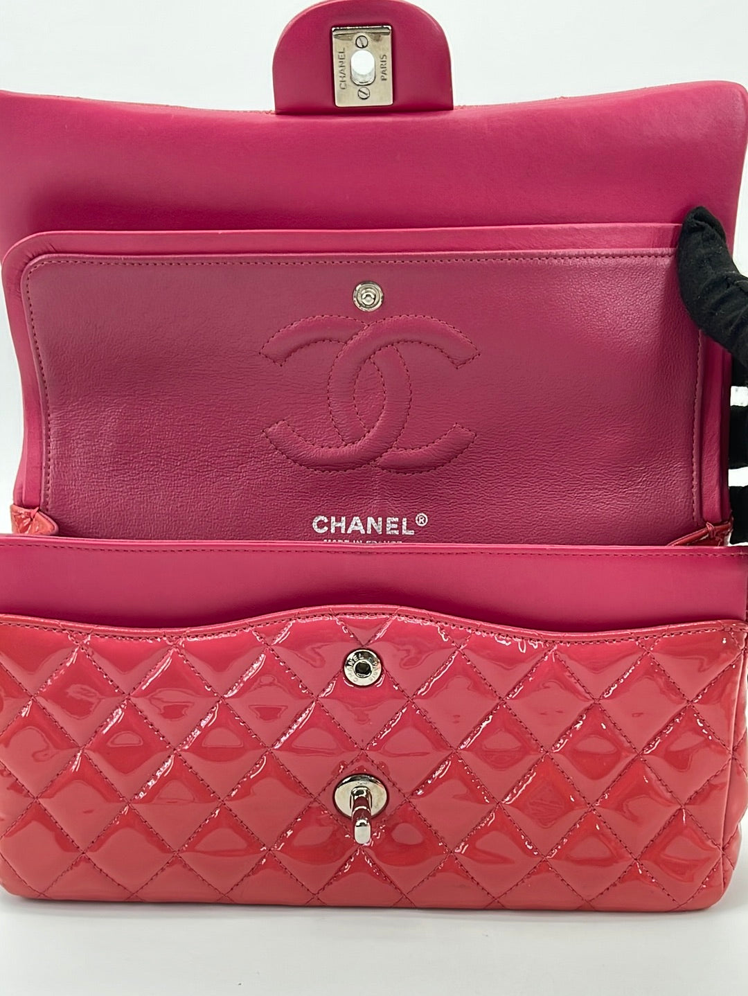 PRELOVED Chanel Quilted Pink Patent Classic Double Flap Medium Bag 19354198 062123 - $1000 OFF LIVWE SHOW - NO ADDITIONAL DISCOUNT