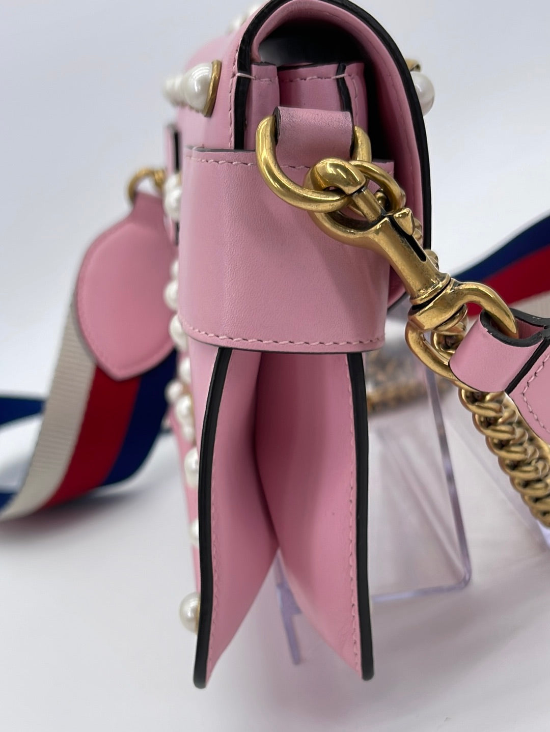 Gucci Pink Leather Broadway Pearly Bee Shoulder Bag at 1stDibs