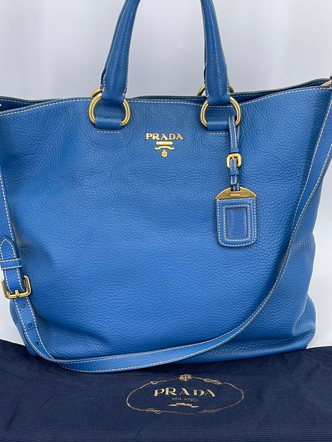 Preloved Blue Prada Vitello Daino Shopping Tote 102 050423