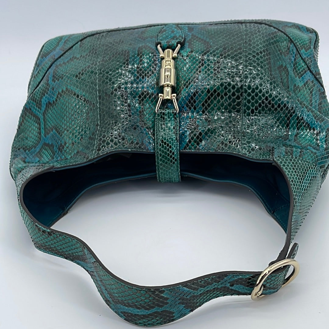 PRELOVED Gucci Large Emerald Green Python Jackie O Hobo Shoulder Bag 277520525040 060523 $800 OFF