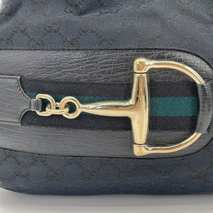 Gucci Black Floral Canvas Horsebit Chain Large Hobo Bag - Yoogi's Closet