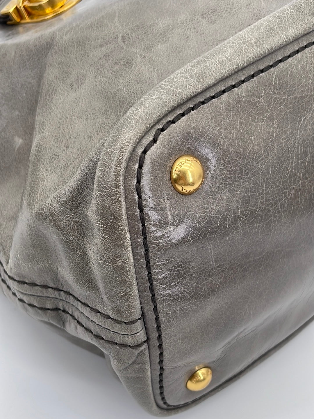 Preloved Prada Gray Vitello Shine Leather Large Hobo Bag 173 061323