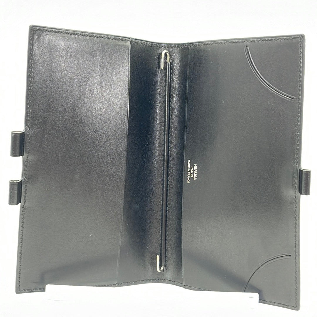 Preloved Hermes Black Leather Checkbook Holder SquareL3T1 060223 $150 OFF