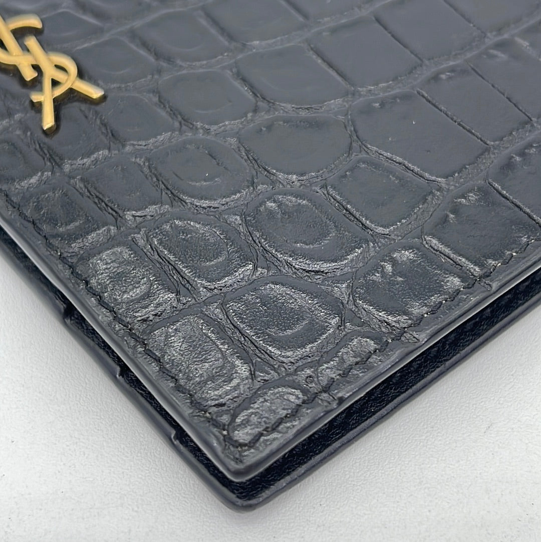 Preloved Saint Laurent Black Crocodile Embossed Leather Cassandre Bill Clip Wallet MRT6077381119 062323