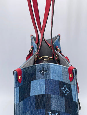 LIMITED EDITION Louis Vuitton OnTheGo Tote Damier and Monogram Patchwork Denim GM Tote 051723