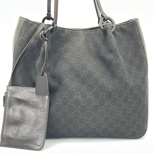 Gucci Black Canvas Tote With Leather