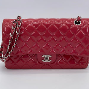 PRELOVED Chanel Quilted Pink Patent Classic Double Flap Medium Bag