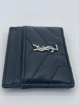 Preloved Saint Laurent Classic Monogram Card Holder Matelasse Chevron Black Leather GUE5049581118 052223 - $40 OFF