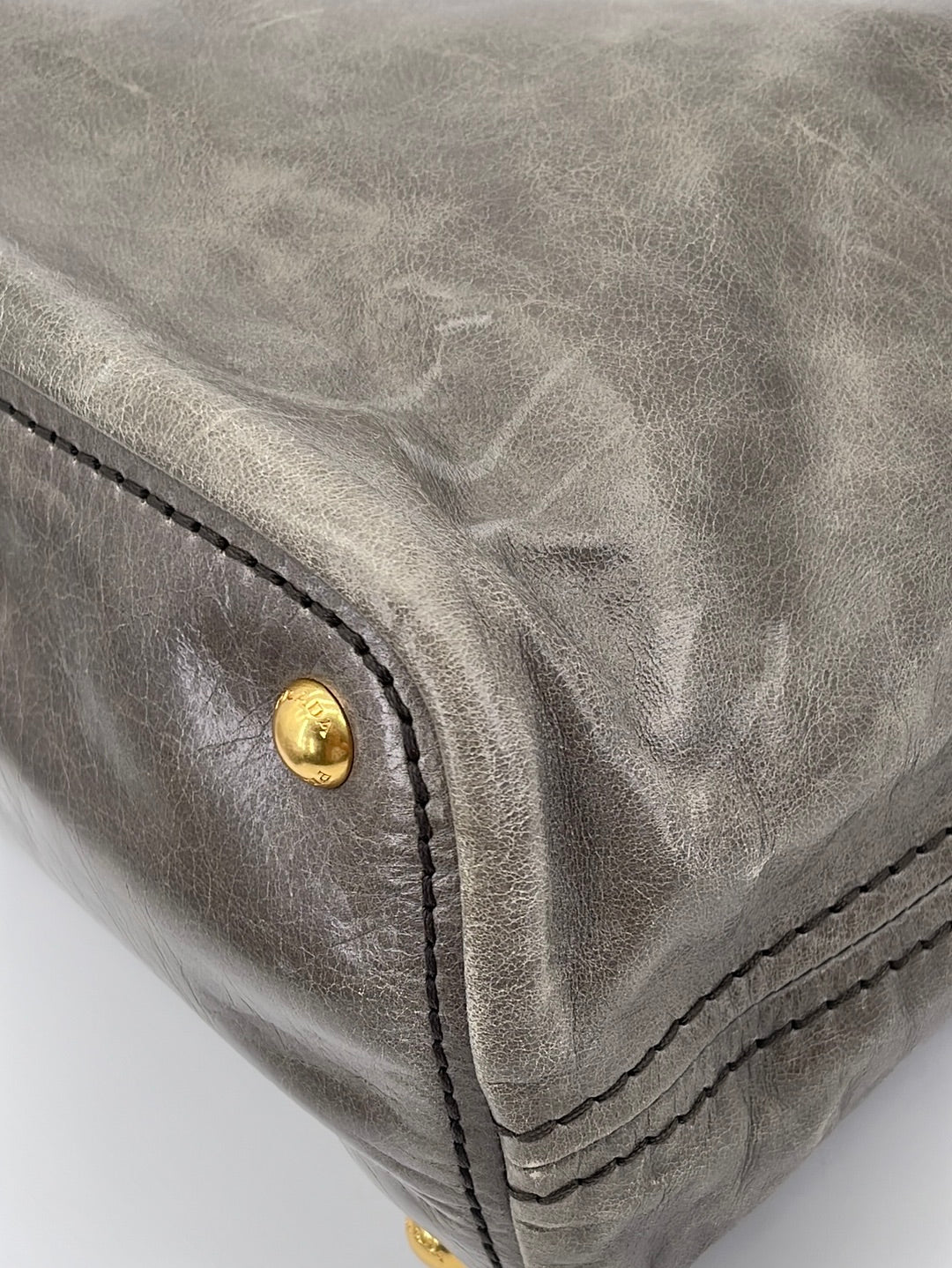 Preloved Prada Gray Vitello Shine Leather Large Hobo Bag 173 061323